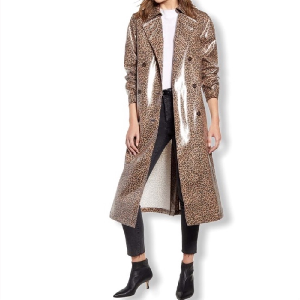 Something Navy Leopard Print Trench Coat Small - Picture 5 of 9